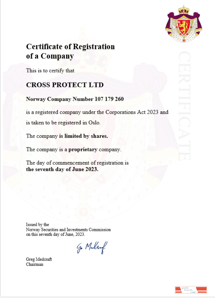 Norway business registration certificate Word and PDF template
